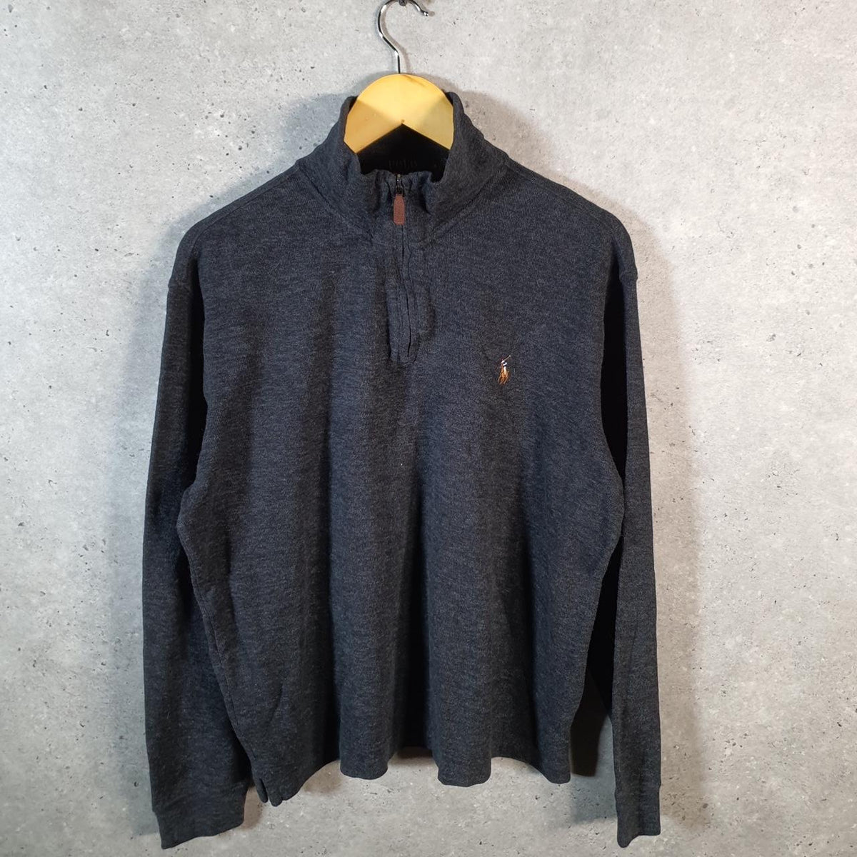 Vintage Ralph Lauren Polo 1/4 Zip Estate Rib Sweatshirt Men’s Medium Grey Pullover Pony C8843