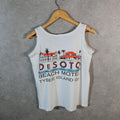 Vintage FLD Desoto Beach Tybee Island 90s Graphic USA Single Stitch Vest Men’s Small White
