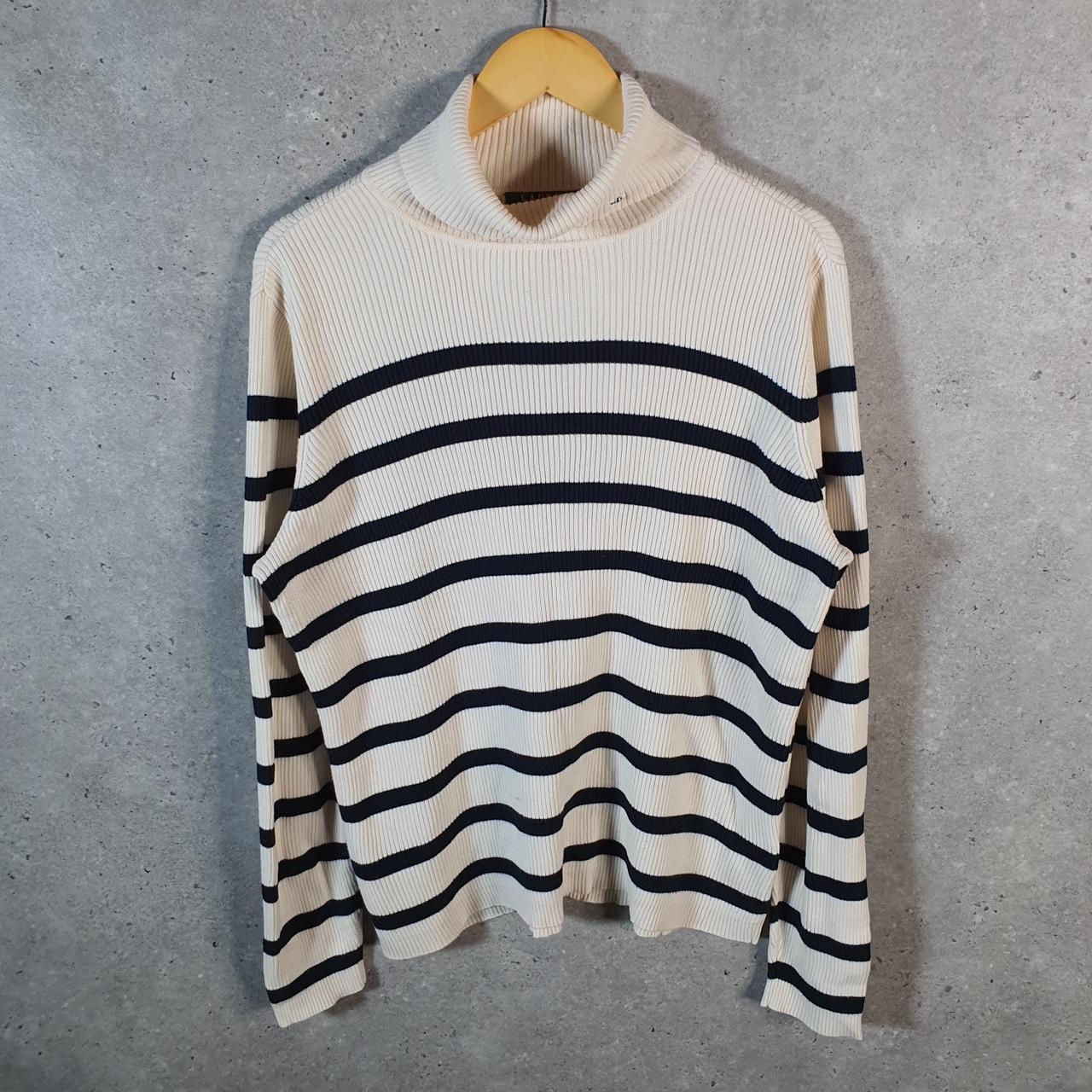 Vintage Ralph Lauren Polo Knit Sweater Womens XL Beige Striped Cotton Pullover