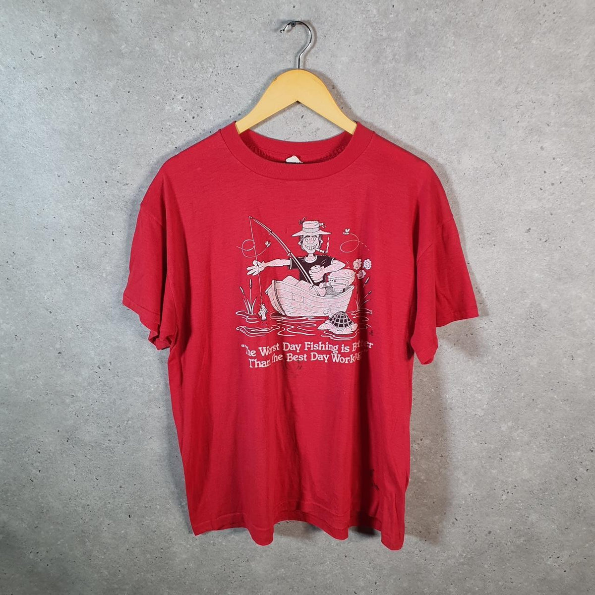 Vintage Platinum Ts Fishing Smoking 90s USA Single Stitch T Shirt Men’s Medium Red