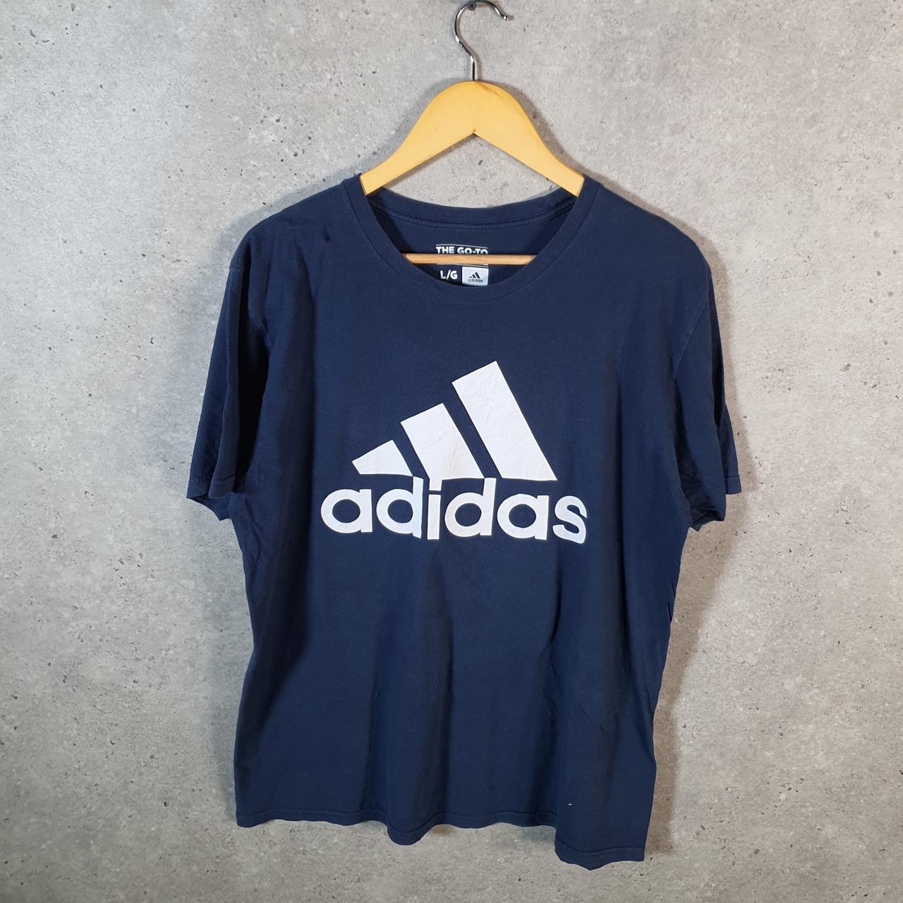 Vintage Adidas Go To Tee T Shirt Men’s Large Navy Blue Three Stripes Logo Athletic
