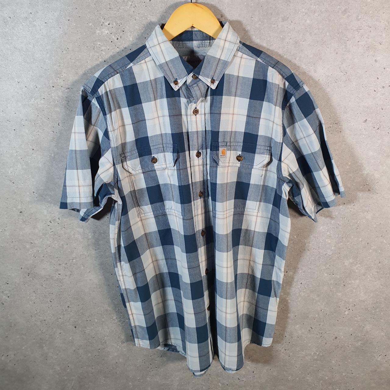 Vintage Carhartt Shirt Button Down Mens Medium Blue Short Sleeve Chore Utility Relaxed