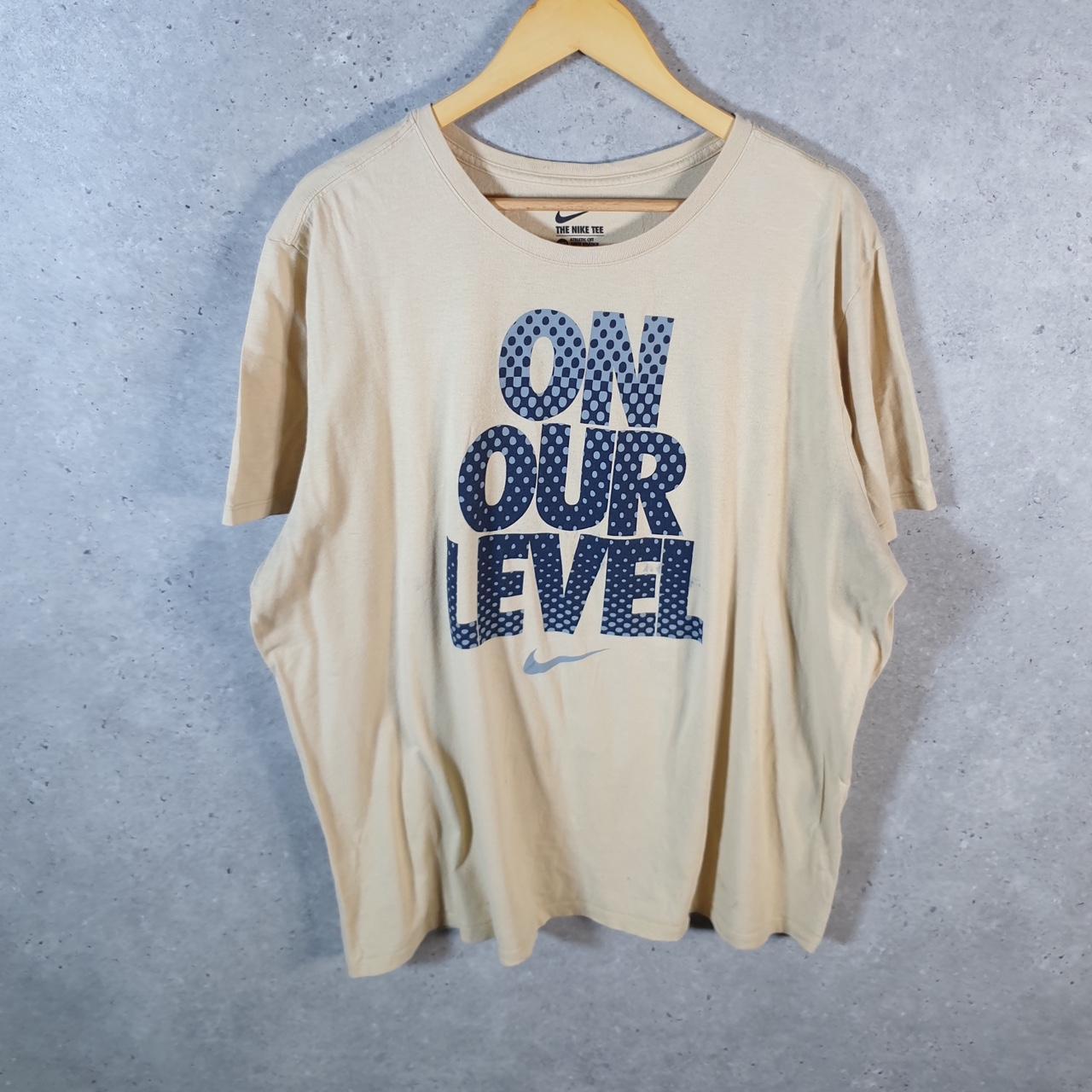 Vintage Nike On Our Level Spellout T Shirt Men’s 2XL Brown Swoosh Logo