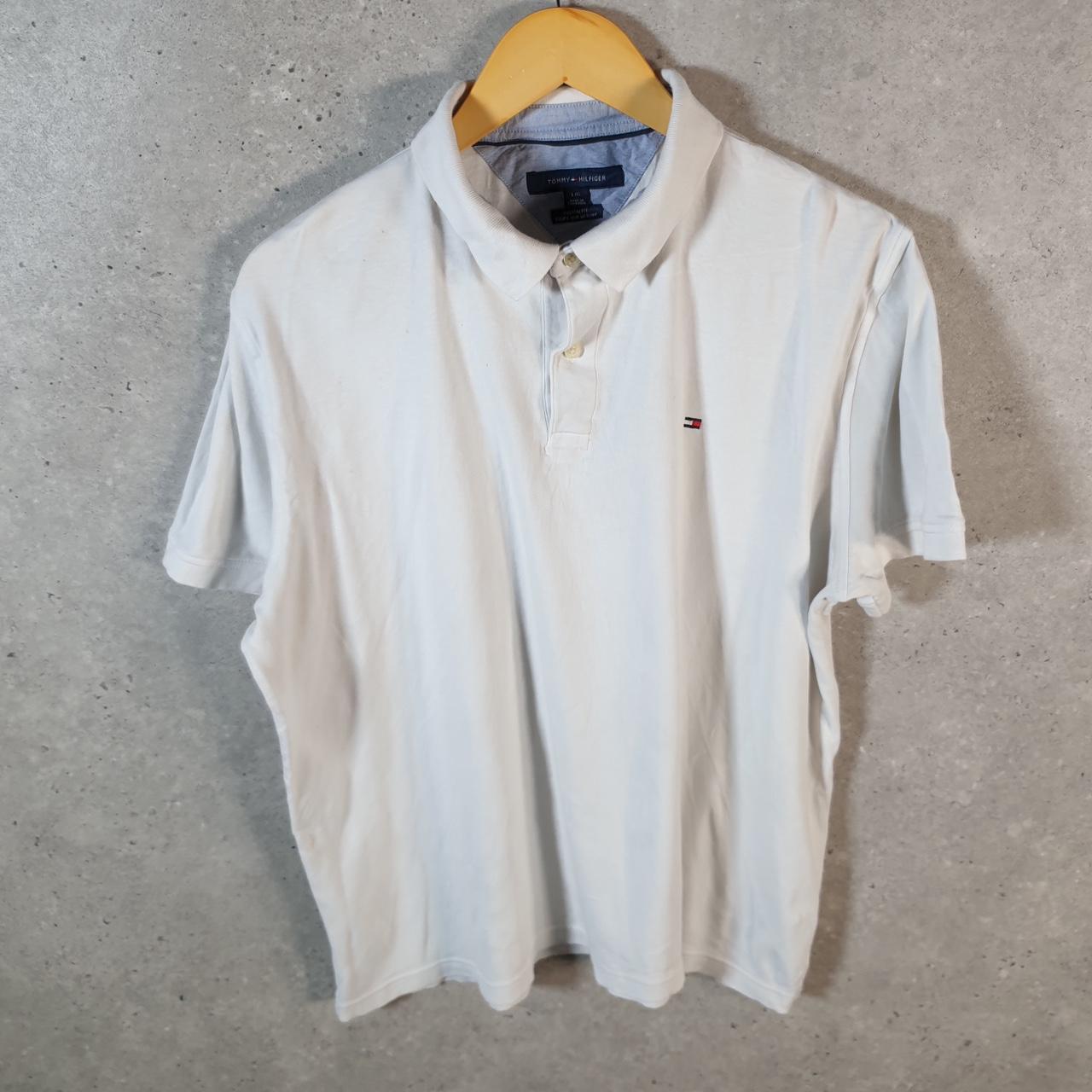 Vintage Tommy Hilfiger Polo Shirt Men’s Large White Custom Fit Embroidered Logo