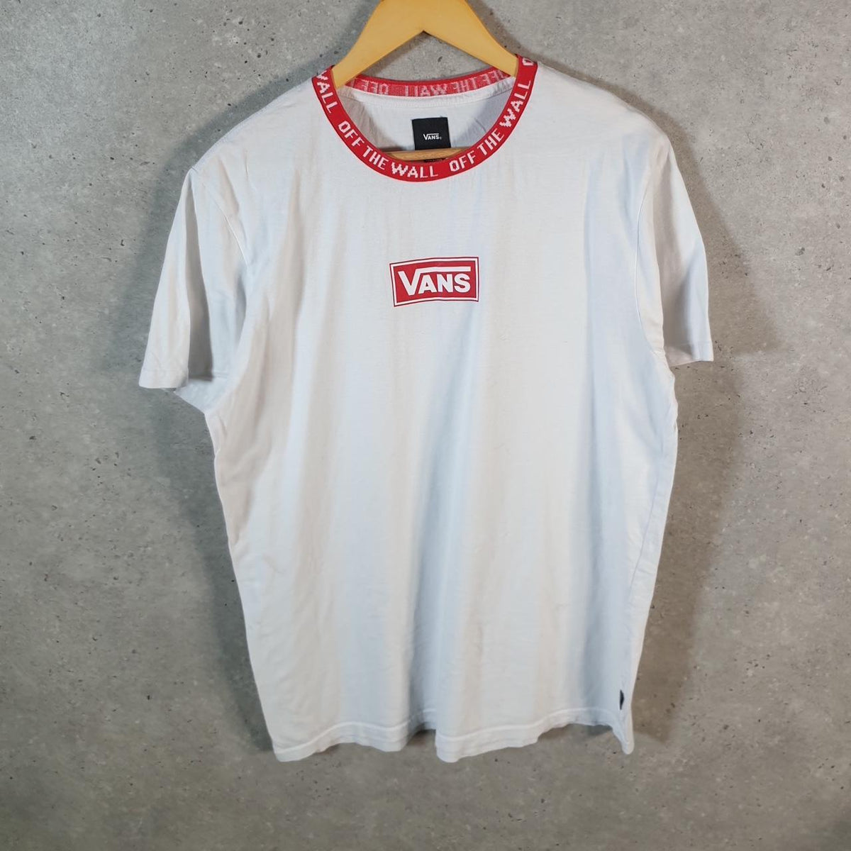 Vintage Vans Off the Wall Spellout T Shirt Men’s Large White Classic Fit Athletic Casual