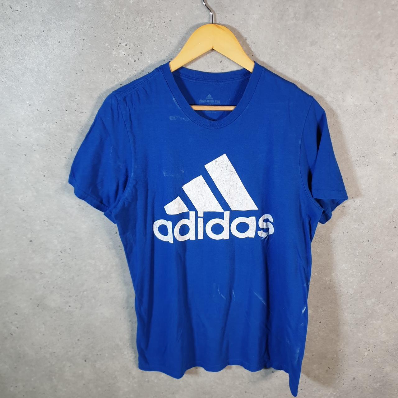 Vintage Adidas Amplifier Spellout T Shirt Men’s Medium Blue Three Stripes Logo Athletic