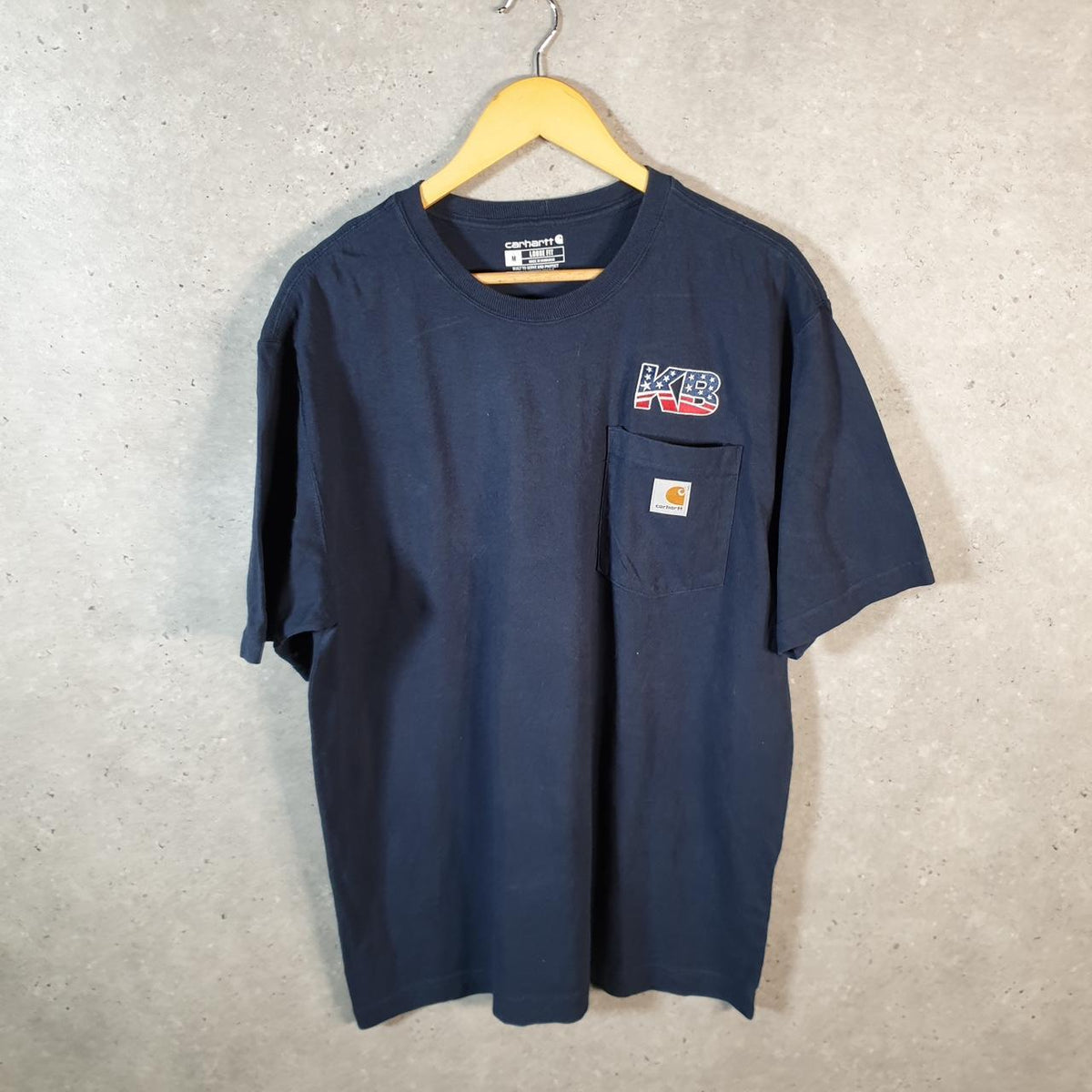 Vintage Carhartt Pocket T Shirt Men’s Medium Navy Blue Workwear Chore Utility Loose Fit C9182
