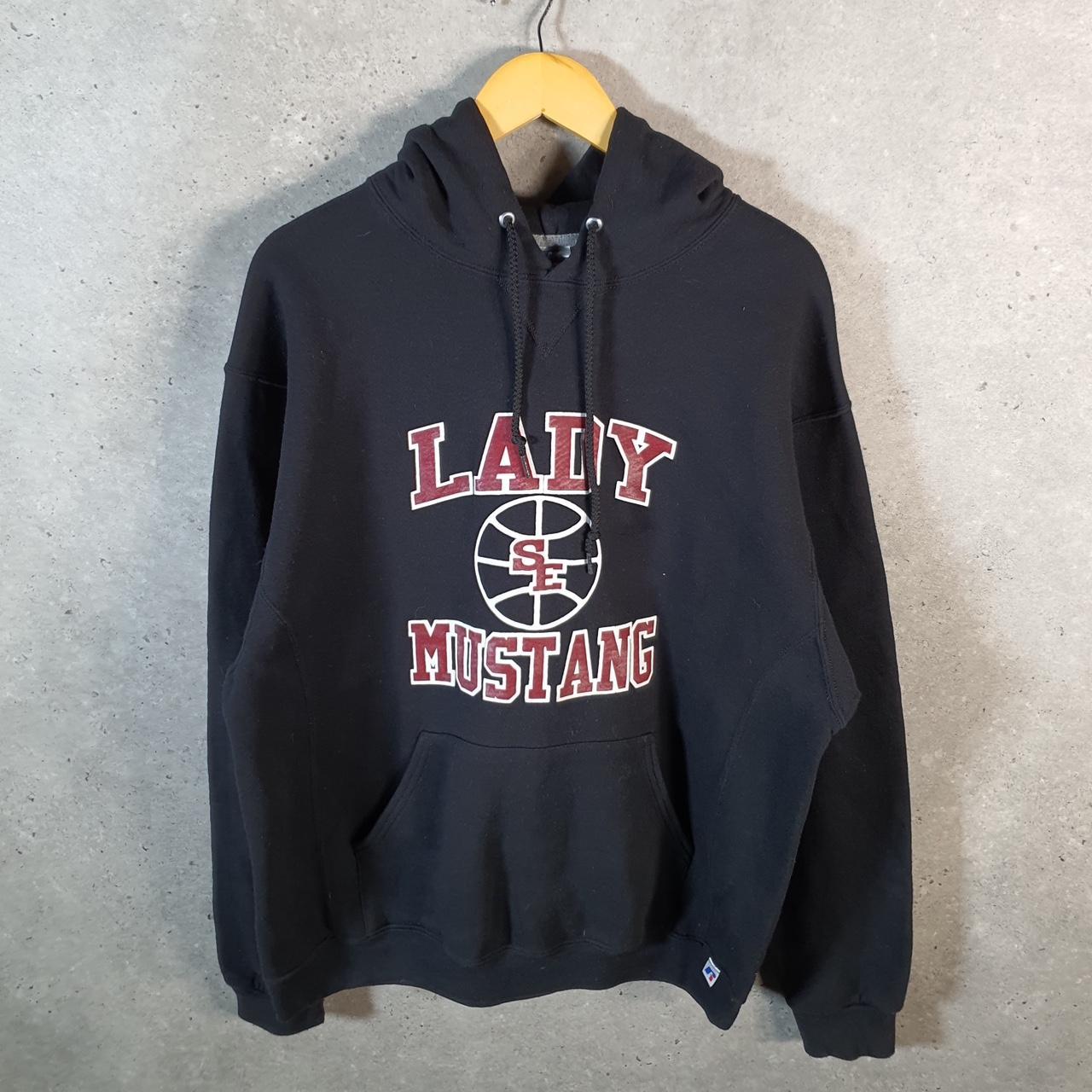 Vintage Russell Athletic Lady Mustang Hoodie Men’s Large Black Pullover Baggy