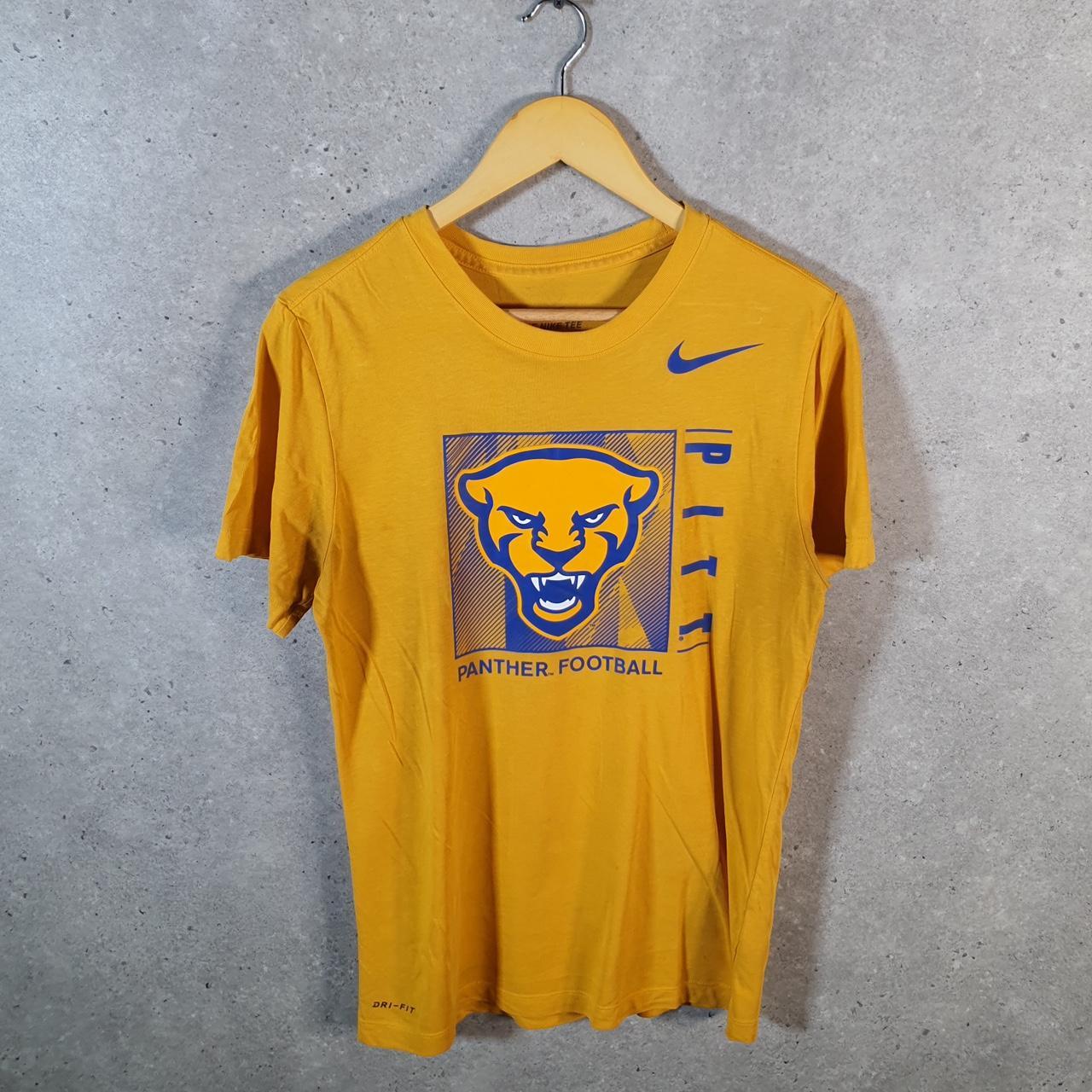 Vintage Nike Dri Fit Panther Pitt Football T Shirt Men’s Small Yellow Spellout Swoosh Athletic