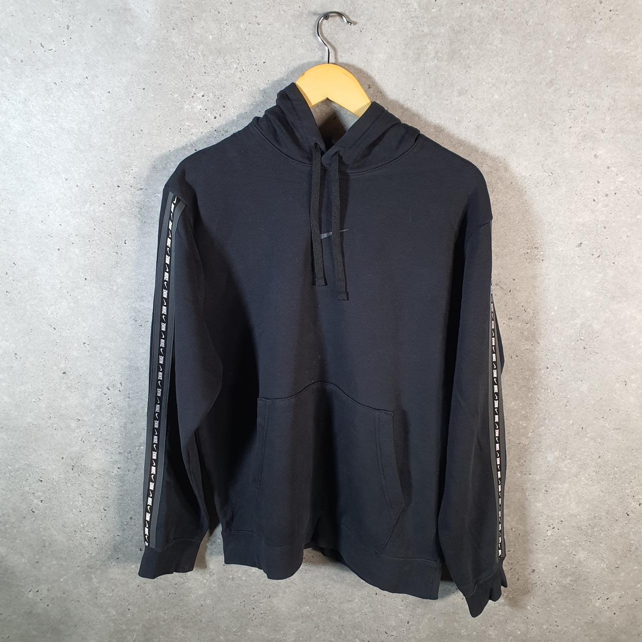 Vintage Nike Tape Hoodie Men’s Medium Black Swoosh Y2K Pullover Sweatshirt Logo