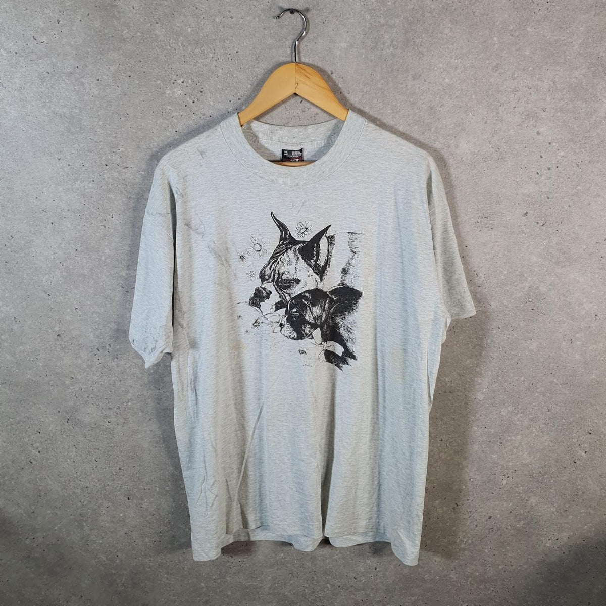 Vintage Best Fruit of the Loom Dog Pug Graphic Single Stitch T Shirt Men’s XL Grey Big Fish Vintage