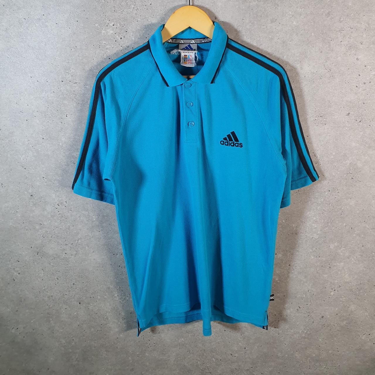 Vintage Adidas Polo Shirt Shirt Shirt Men’s Medium Blue Three Stripes Logo Athletic