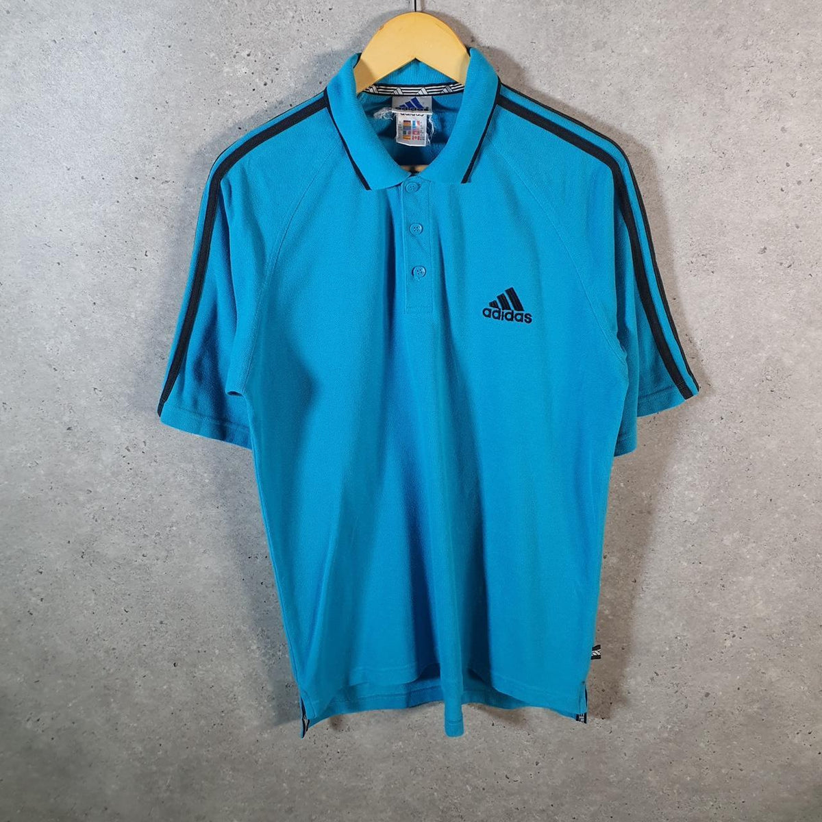Vintage Adidas Polo Shirt Shirt Shirt Men’s Medium Blue Three Stripes Logo Athletic