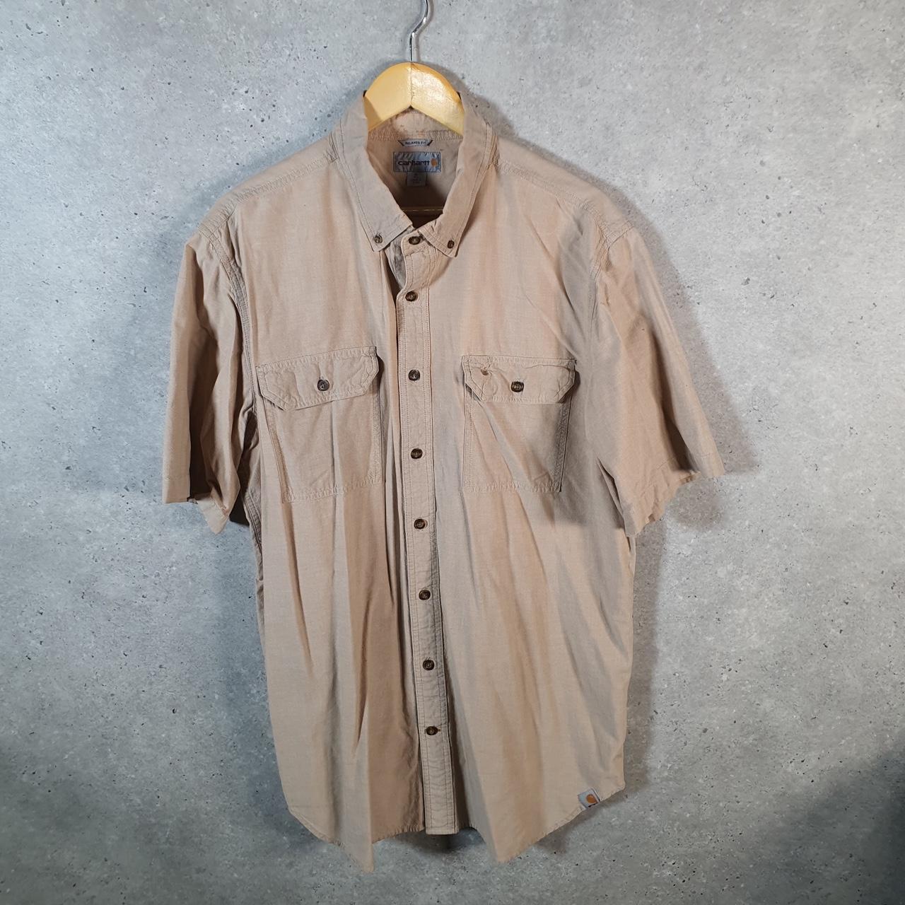 Vintage Carhartt Shirt Button Down Mens XL Brown Short Sleeve Chore Utility Relaxed - Big Fish Vintage