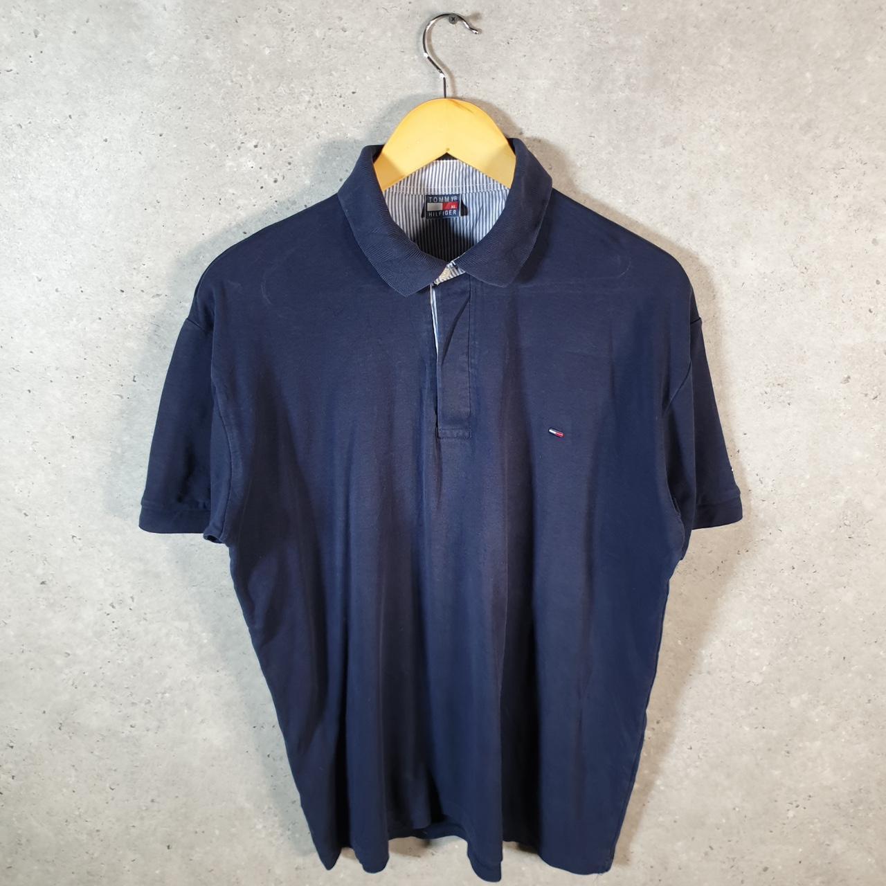 Vintage Tommy Hilfiger Polo Shirt Men’s XL Navy Blue Custom Fit Embroidered Logo