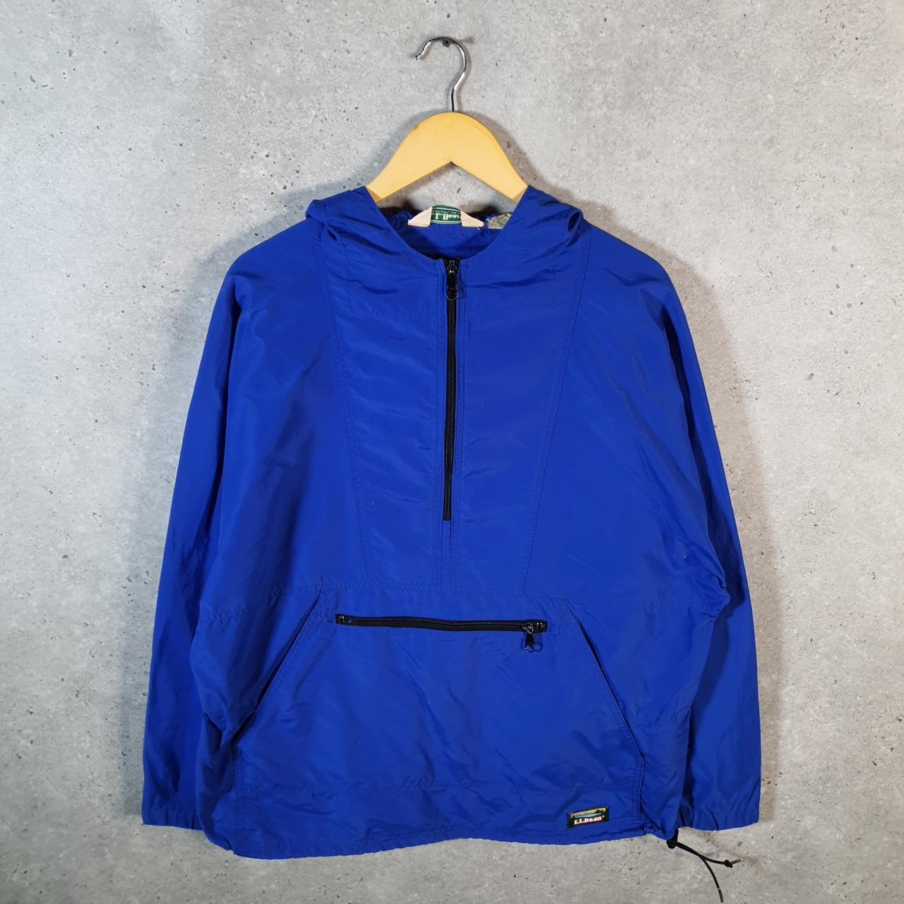 Vintage L.L. Bean Made In USA Outdoors Nylon Jacket Mens Large 1/4 Zip Blue Waterproof