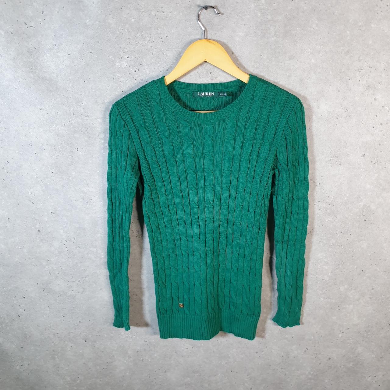 Vintage Ralph Lauren Polo Cable Knit Sweatshirt Womens XS Green Pony