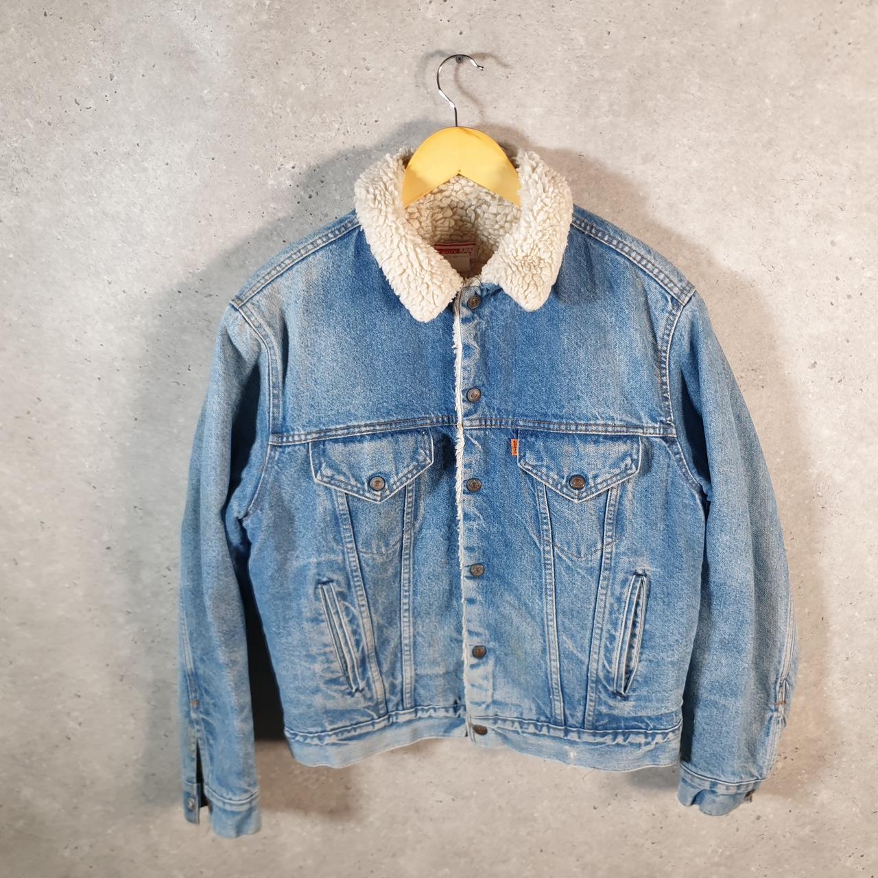 Vintage Levis Denim Jean Trucker Sherpa Jacket Mens Small Blue Sherling USA