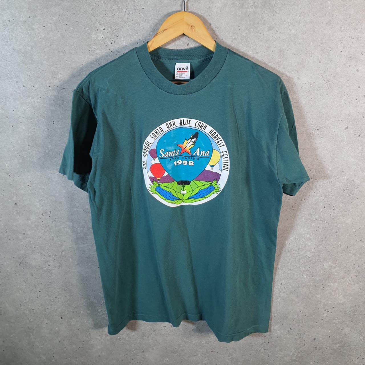Vintage Anvil Santa Ana Casino 1998 USA Single Stitch T Shirt Men’s Large Blue C8325