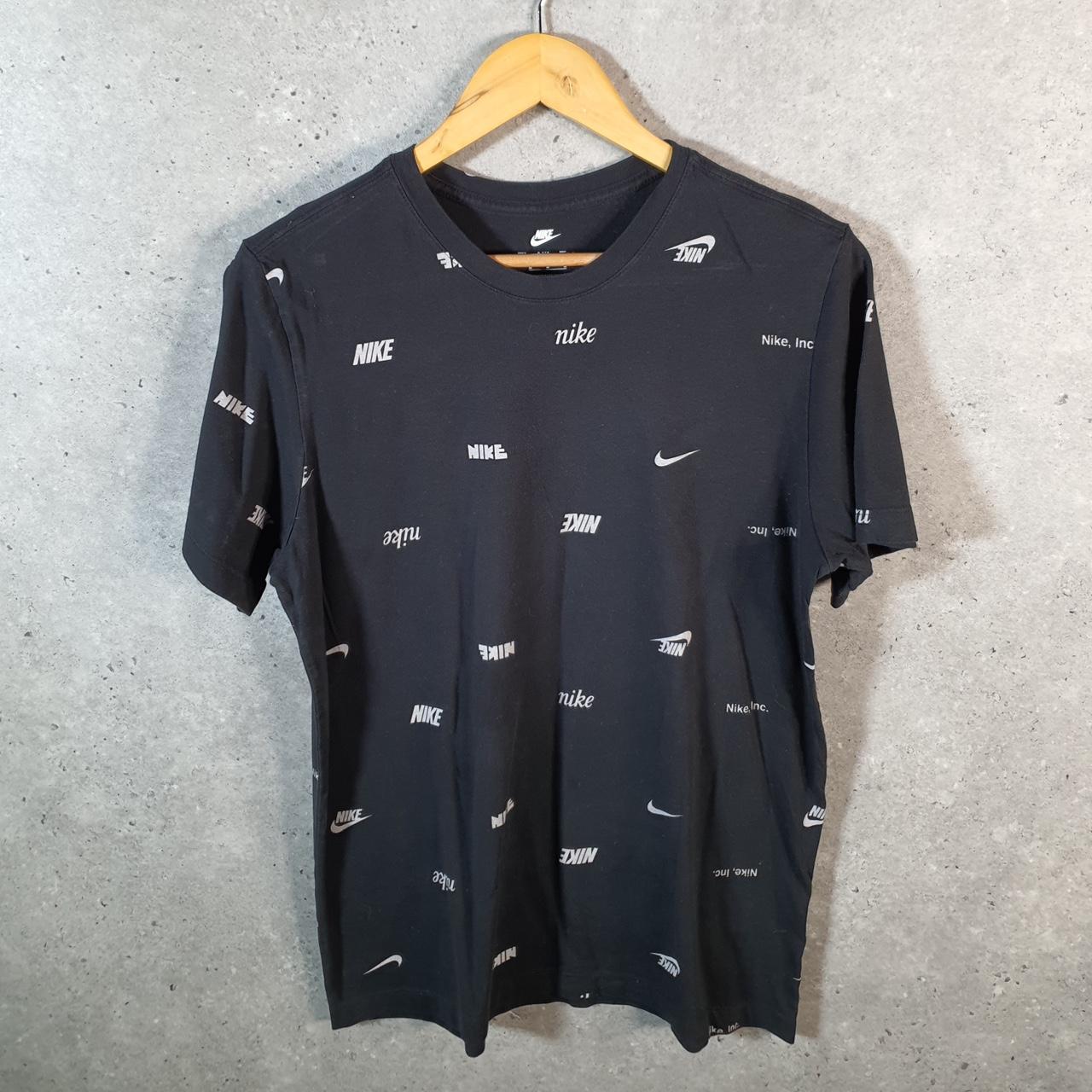 Vintage Nike Club All Over Print AOP T Shirt Men’s Medium Black Swoosh Logo Athletic Big Fish Vintage