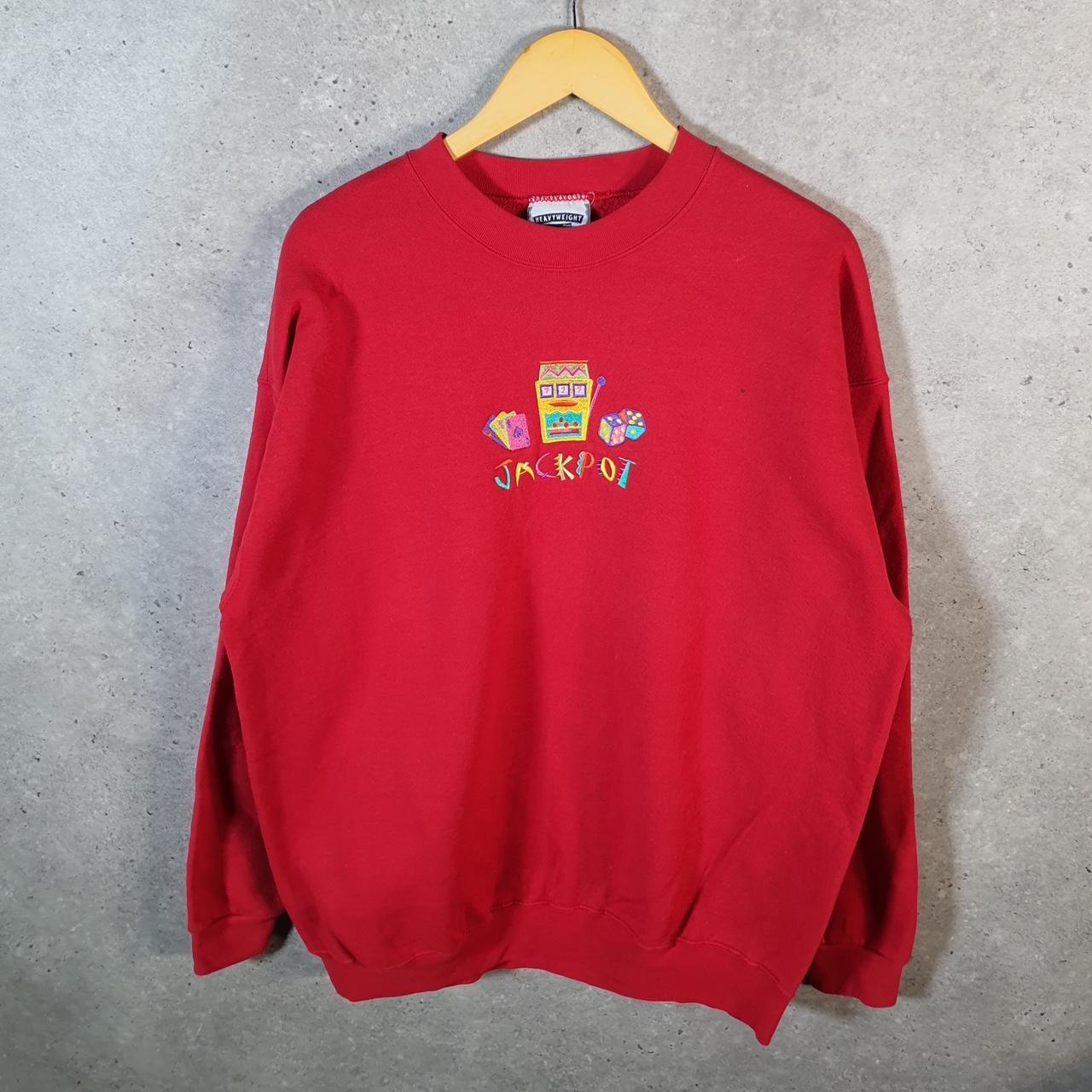 Vintage Lee Heavyweight Sweatshirt Men’s XL Red USA Jackpot Embroidered