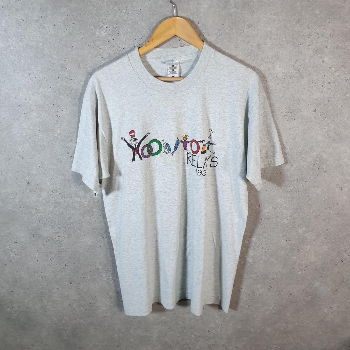 Vintage Fruit of the Loom Best Woodcock Relays 1997 USA Single Stitch T Shirt Men’s Large Grey Big Fish Vintage