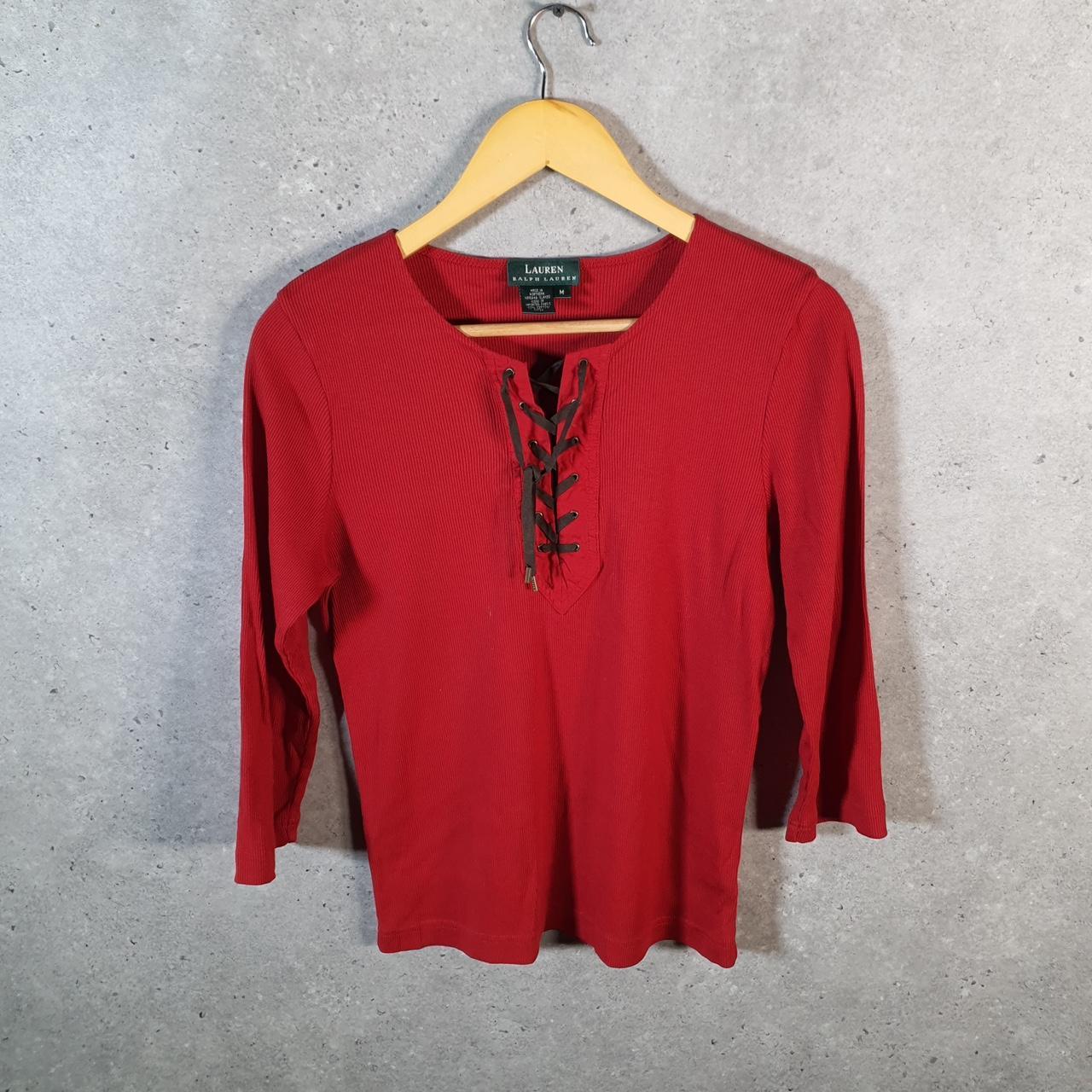 Vintage Ralph Lauren Polo Knit Sweater Womens Medium Red Cotton Pullover