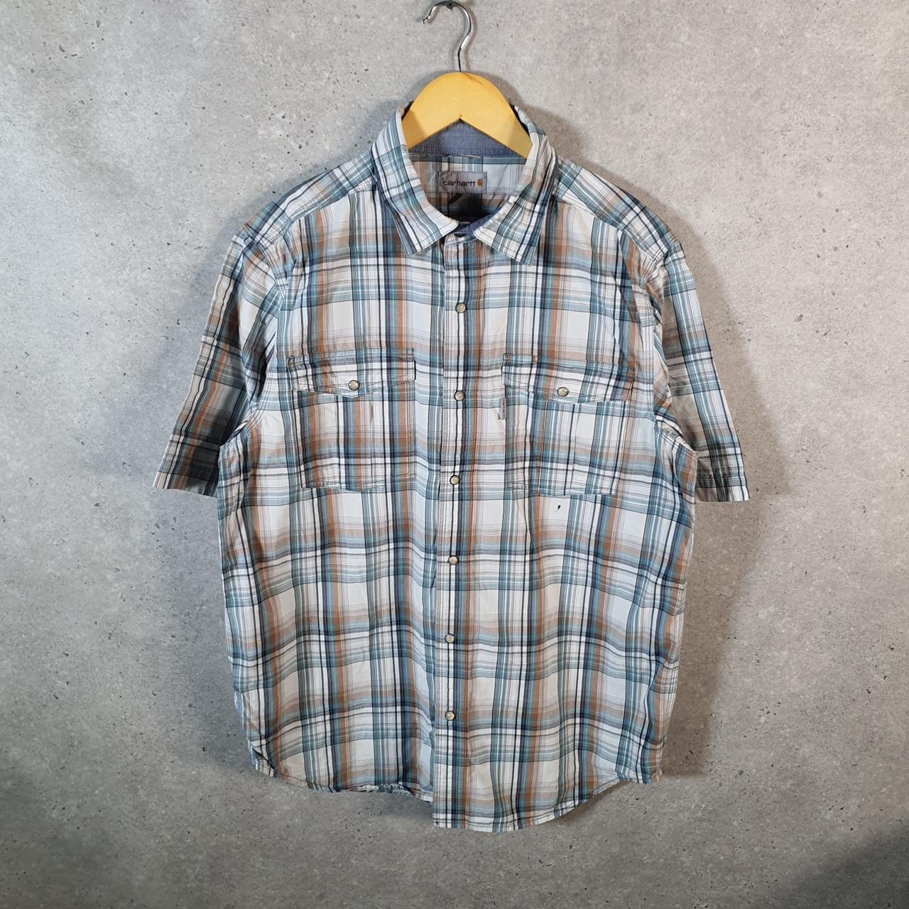 Vintage Carhartt Shirt Button Down Mens Large Blue Short Sleeve Chore Utility Relaxed