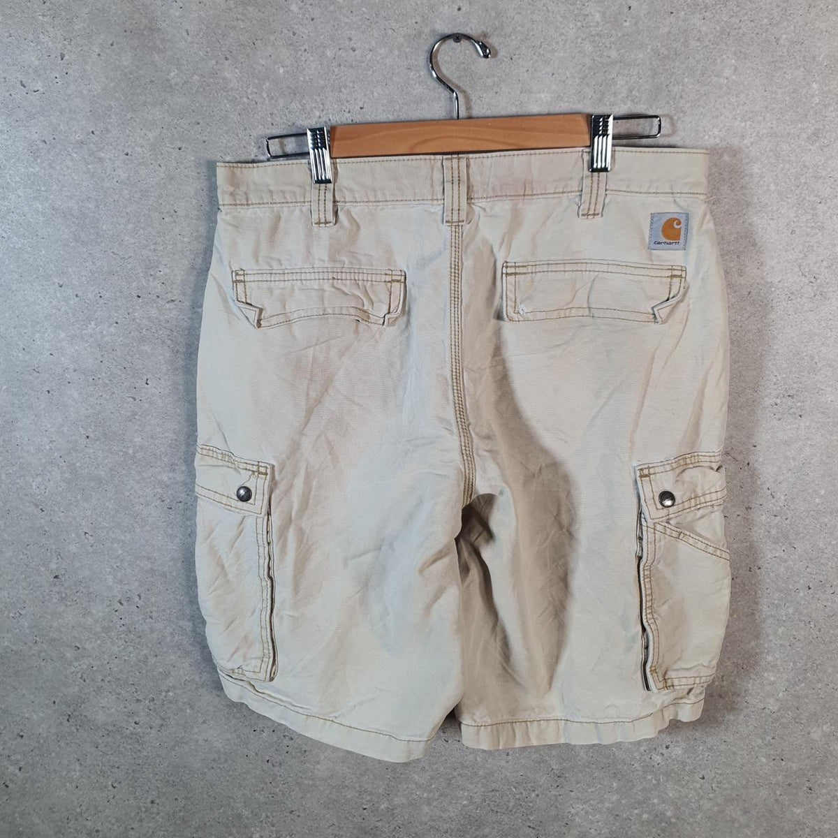 Vintage Carhartt Baggy Carpenter Shorts Jorts Cargo Men’s W34 Beige Relaxed Fit Workwear Big Fish Vintage