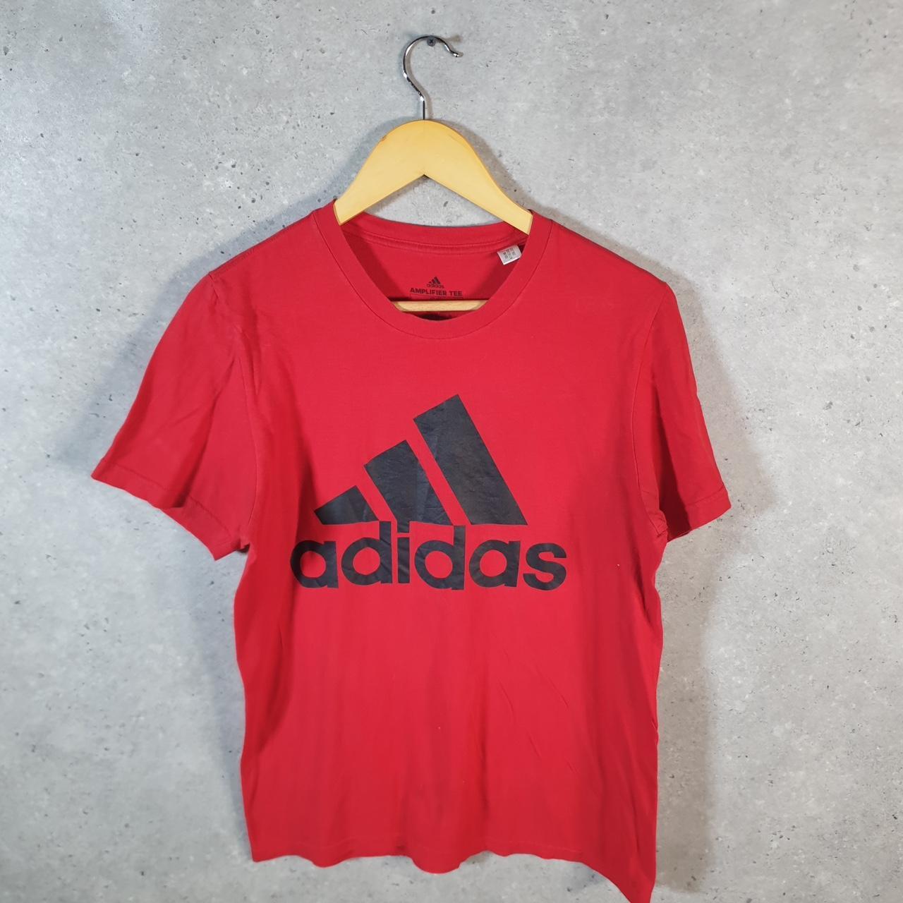 Vintage Adidas Amplifier T Shirt Men’s Small Red Three Stripes Logo Athletic