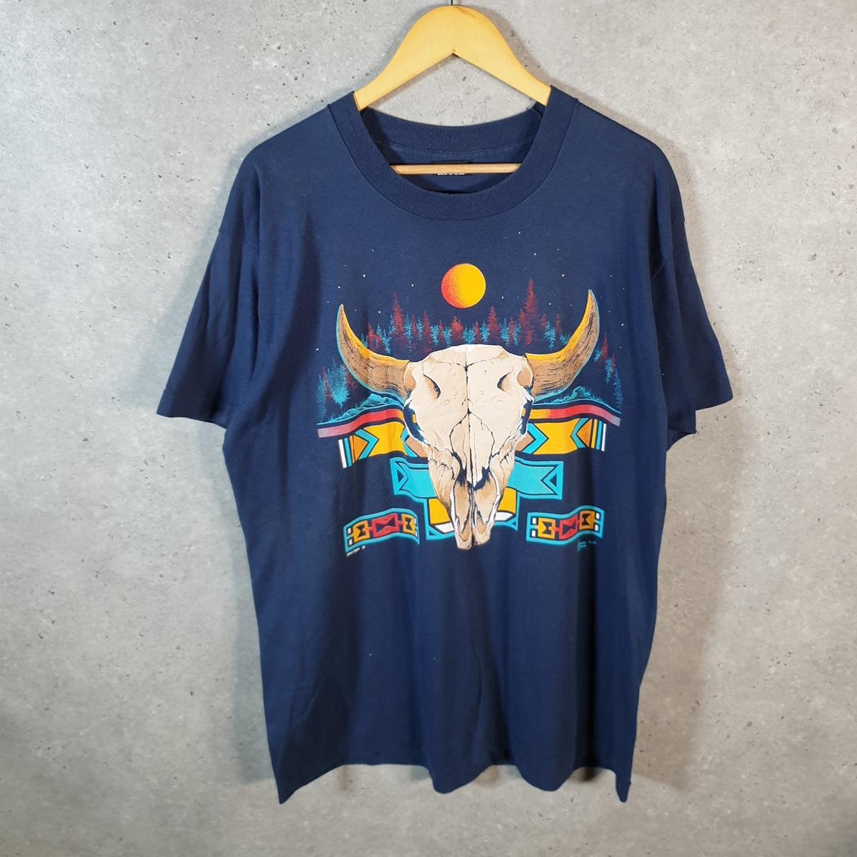 Vintage Screen Stars Goat Landscape USA 90s Single Stitch T Shirt Men’s XL Navy Blue C8972