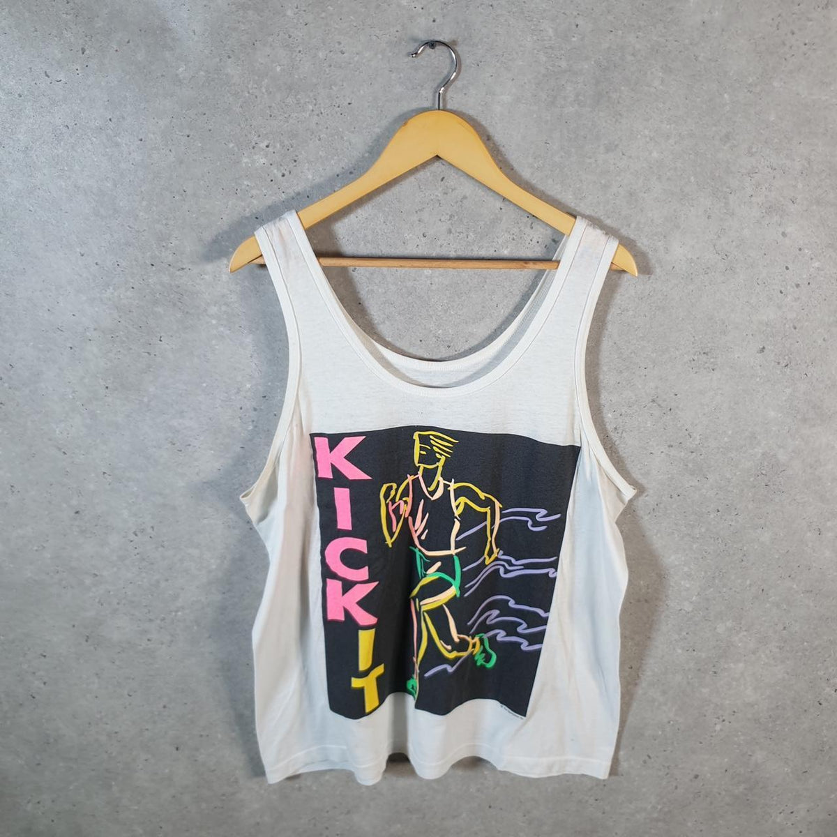 Vintage Sun Sportswear Kick It Running 90s USA Single Stitch Vest Men’s Medium White