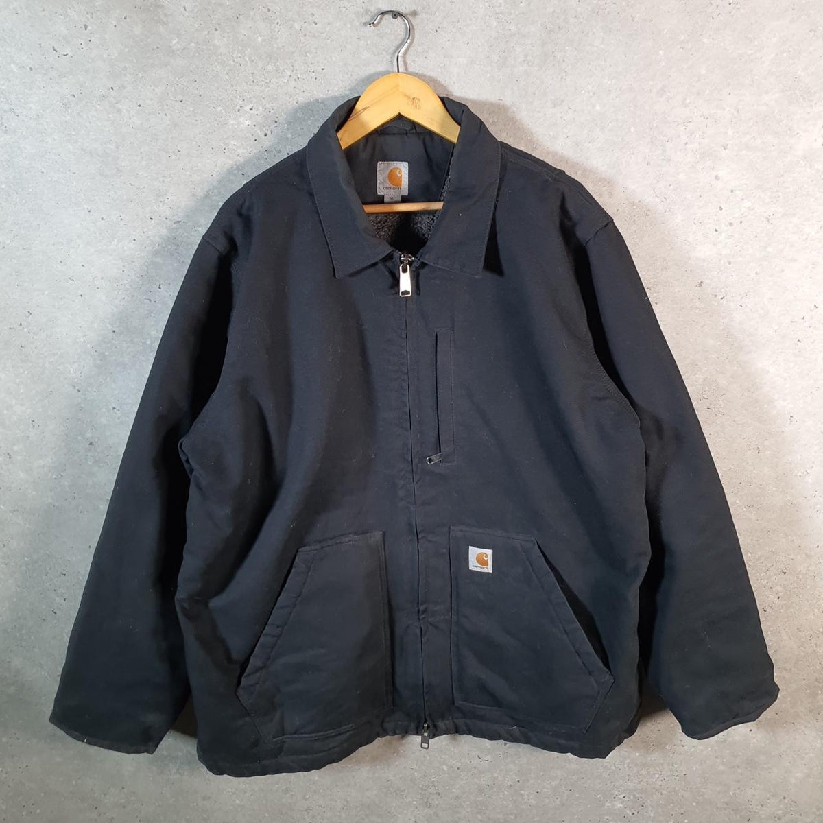 Vintage Carhartt Washed Duck Sherpa Lined Jacket Men’s XL Black Workwear Canvas USA G2107