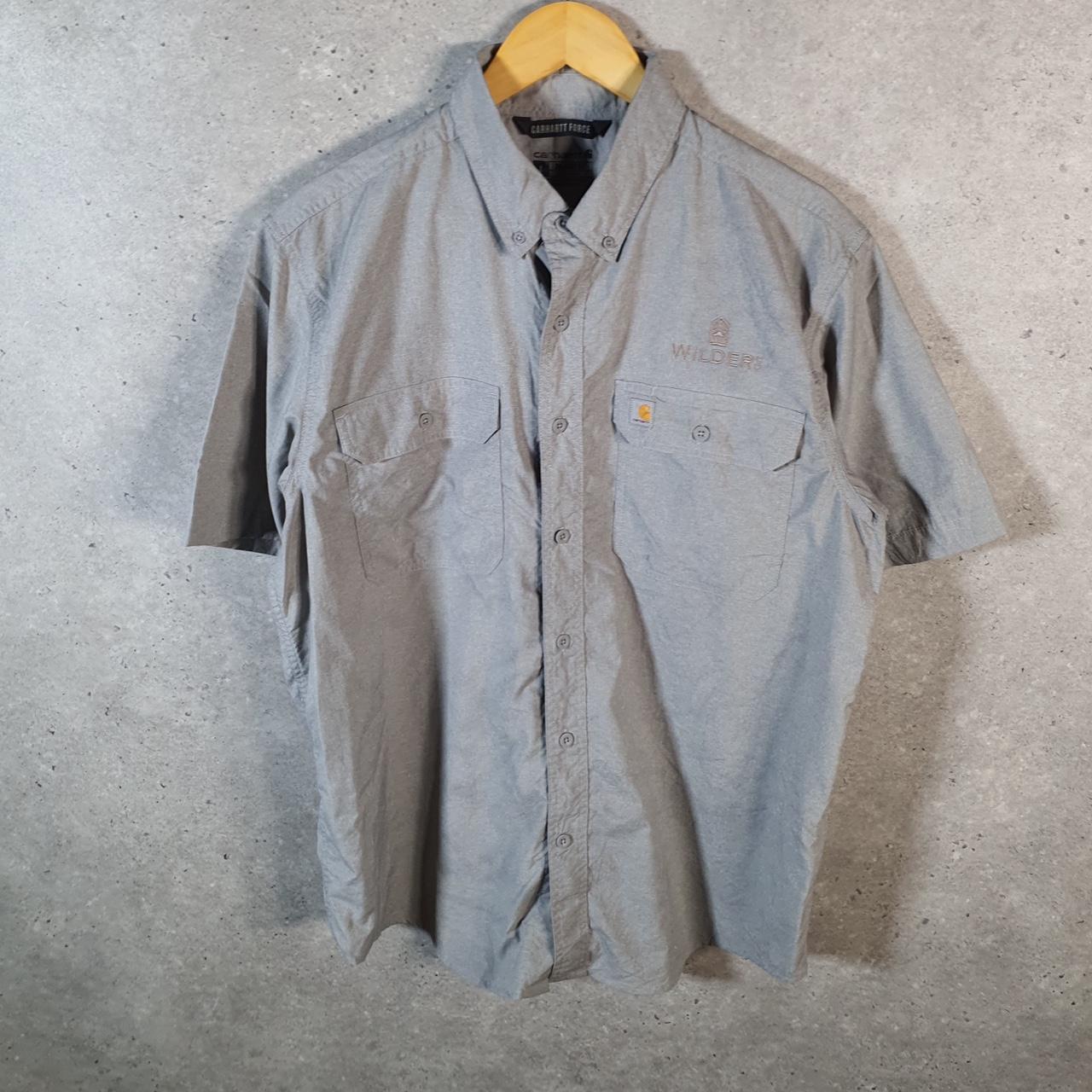 Vintage Carhartt Shirt Button Down Mens Large Grey Short Sleeve Utility Relaxed Fit
