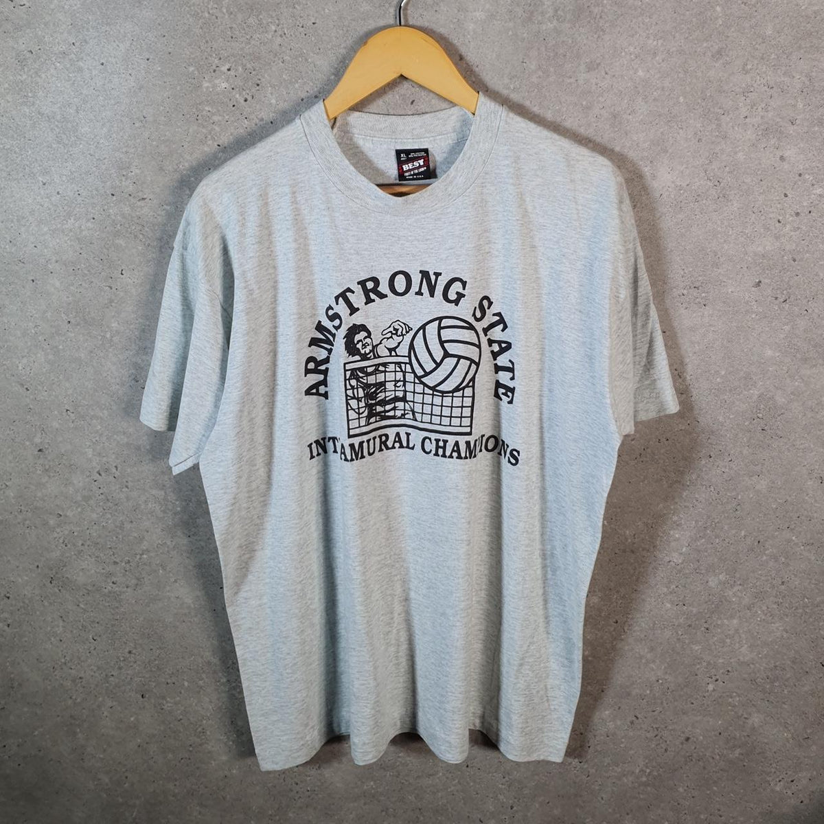 Vintage Fruit of the Loom Armstrong State 90s USA Single Stitch T Shirt Men’s XL Grey C9524
