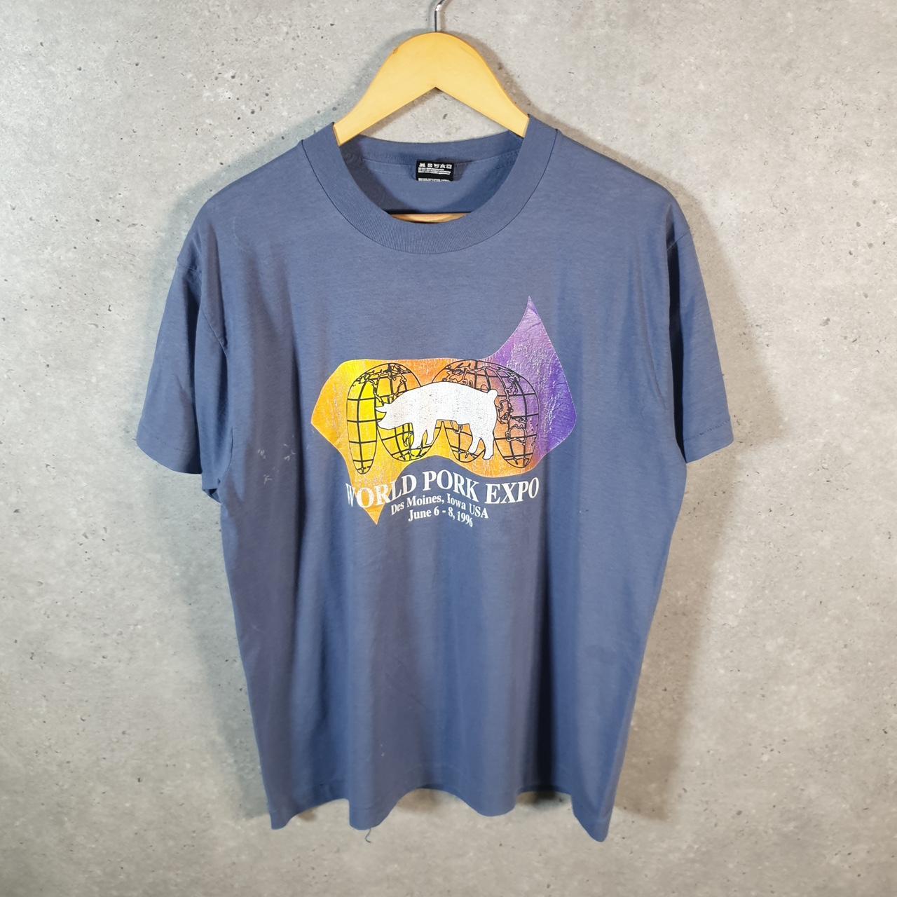 Vintage Fruit of the Loom World Pork Expo 1996 Iowa USA Single Stitch T Shirt Men’s Large Blue
