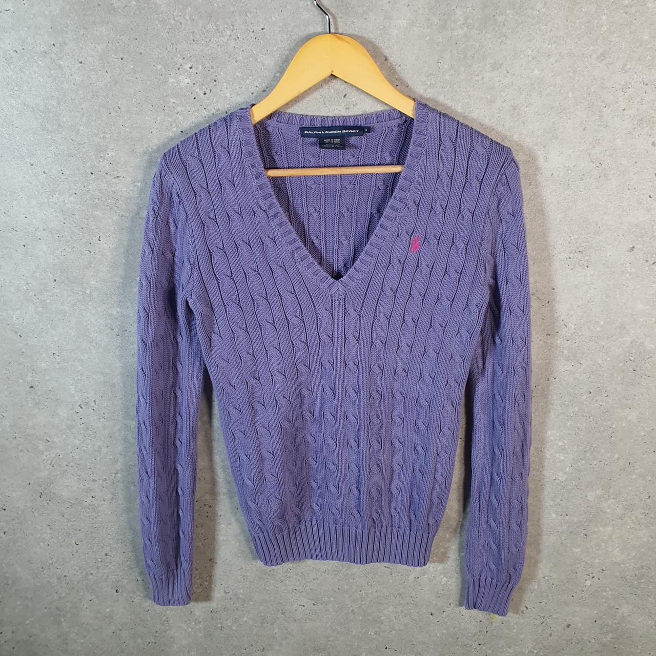 Vintage Ralph Lauren Polo Cable Knit Heavyweight Sweatshirt Womens Medium Purple Pony C8867