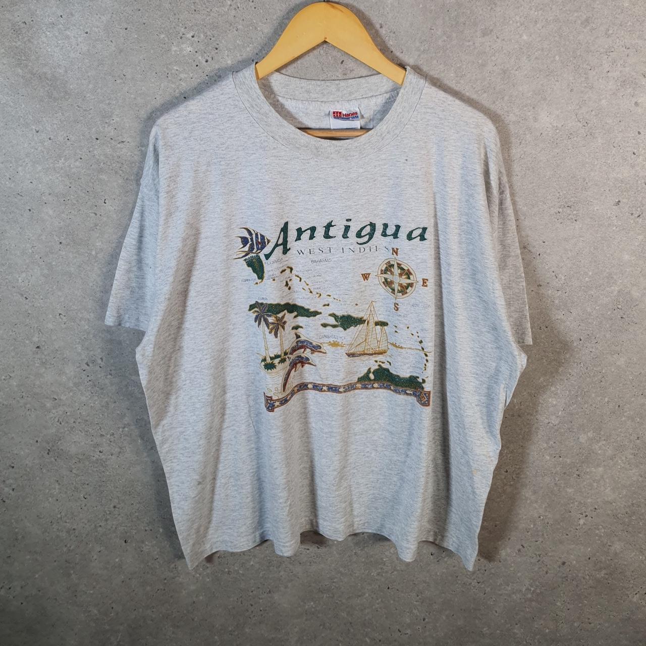 Vintage Hanes Antigua West Indies Map 90s USA Single Stitch T Shirt Men’s XL Grey