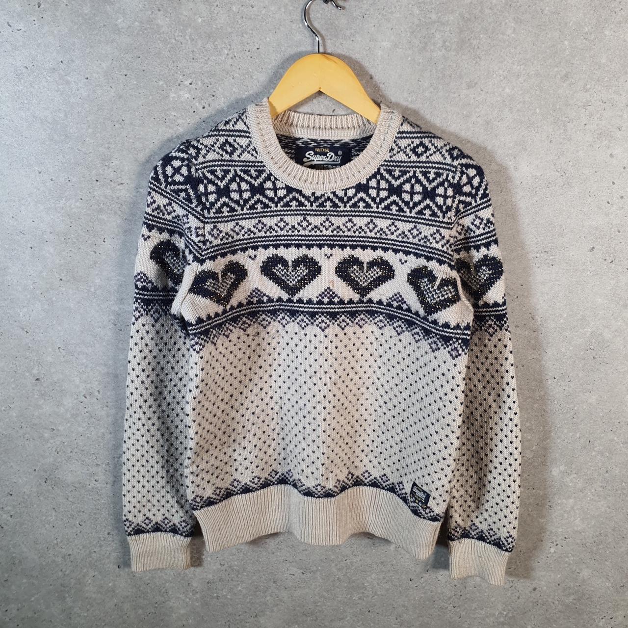 Vintage Superdry Christmas Aztec Knit Sweater Men’s S Beige Y2K Pullover Casual