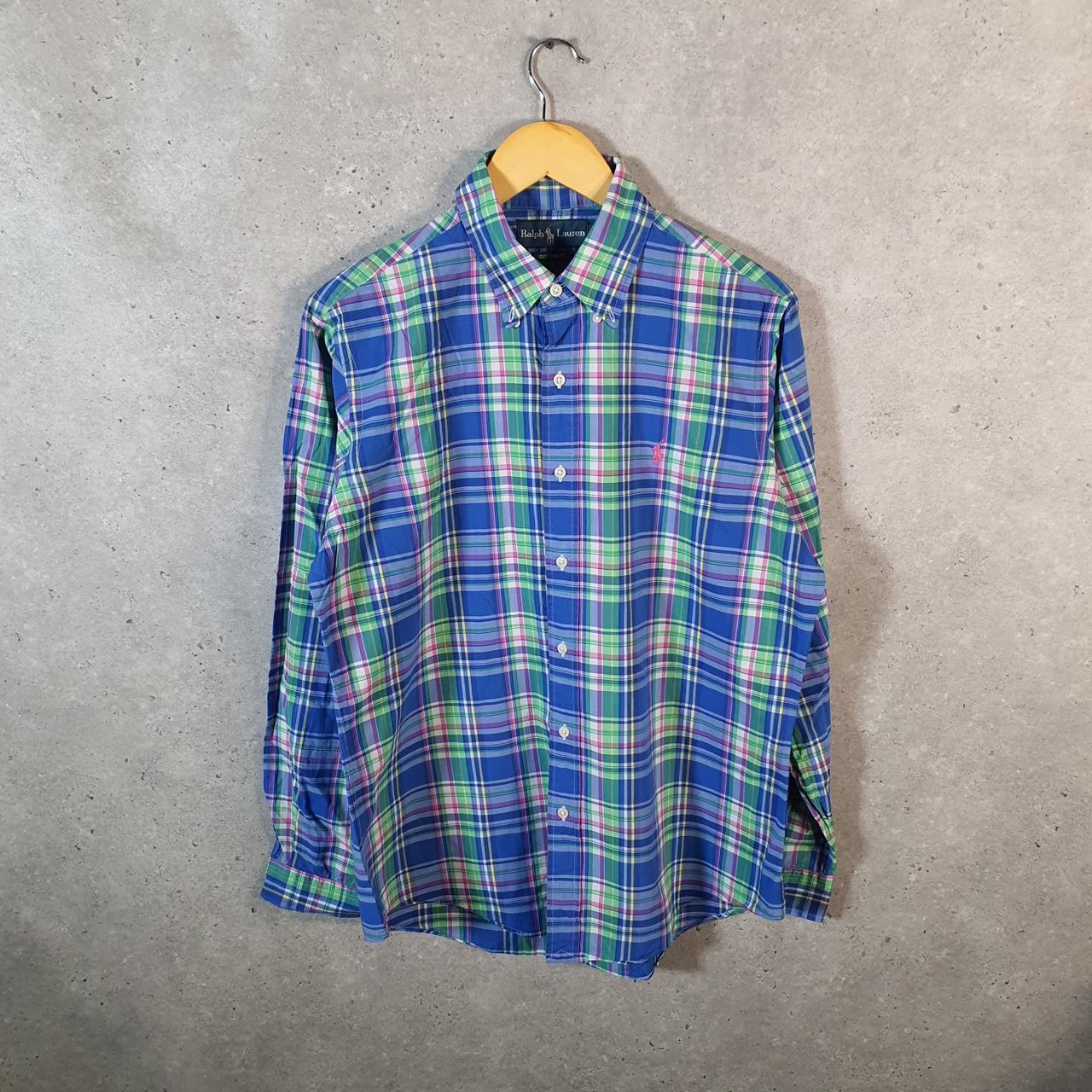 Vintage Ralph Lauren Button Down Shirt Mens Medium Blue Checkered Custom Fit Pony