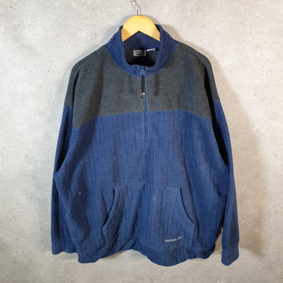 Vintage Reebok 90s 1/4 Zip Fleece Sweatshirt Pullover Mens XL Blue Embroidered Logo