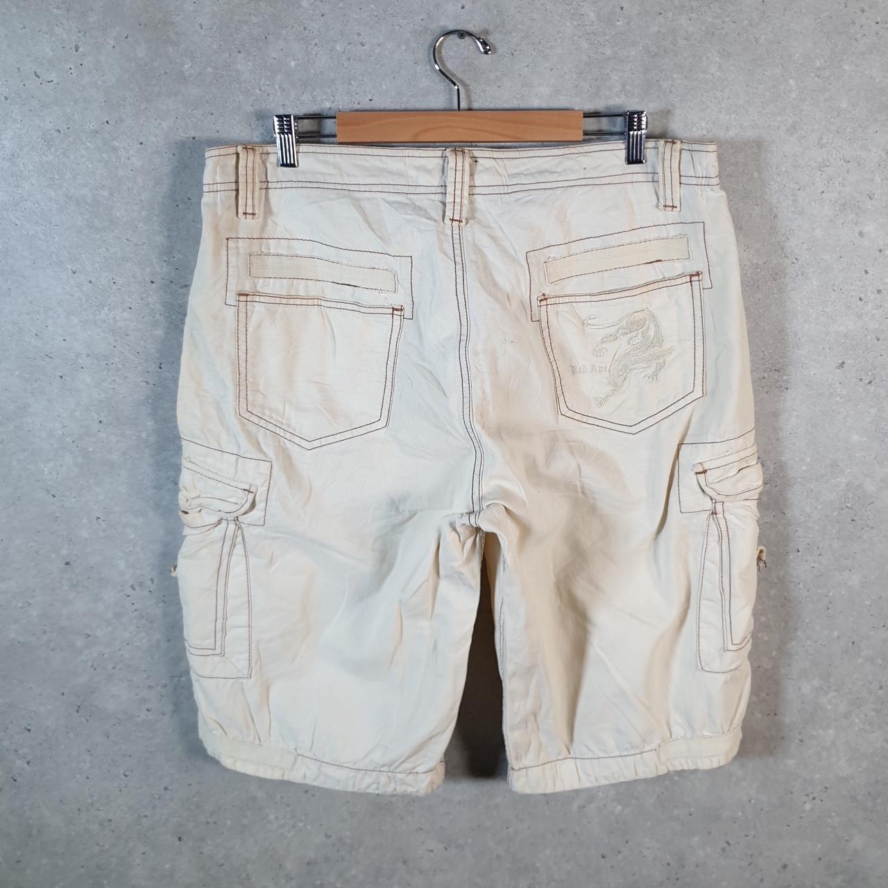 Vintage Red Ape Baggy Y2K Hip Hop Jeans Shorts Jorts Mens W36 Beige Denim USA Big Fish Vintage