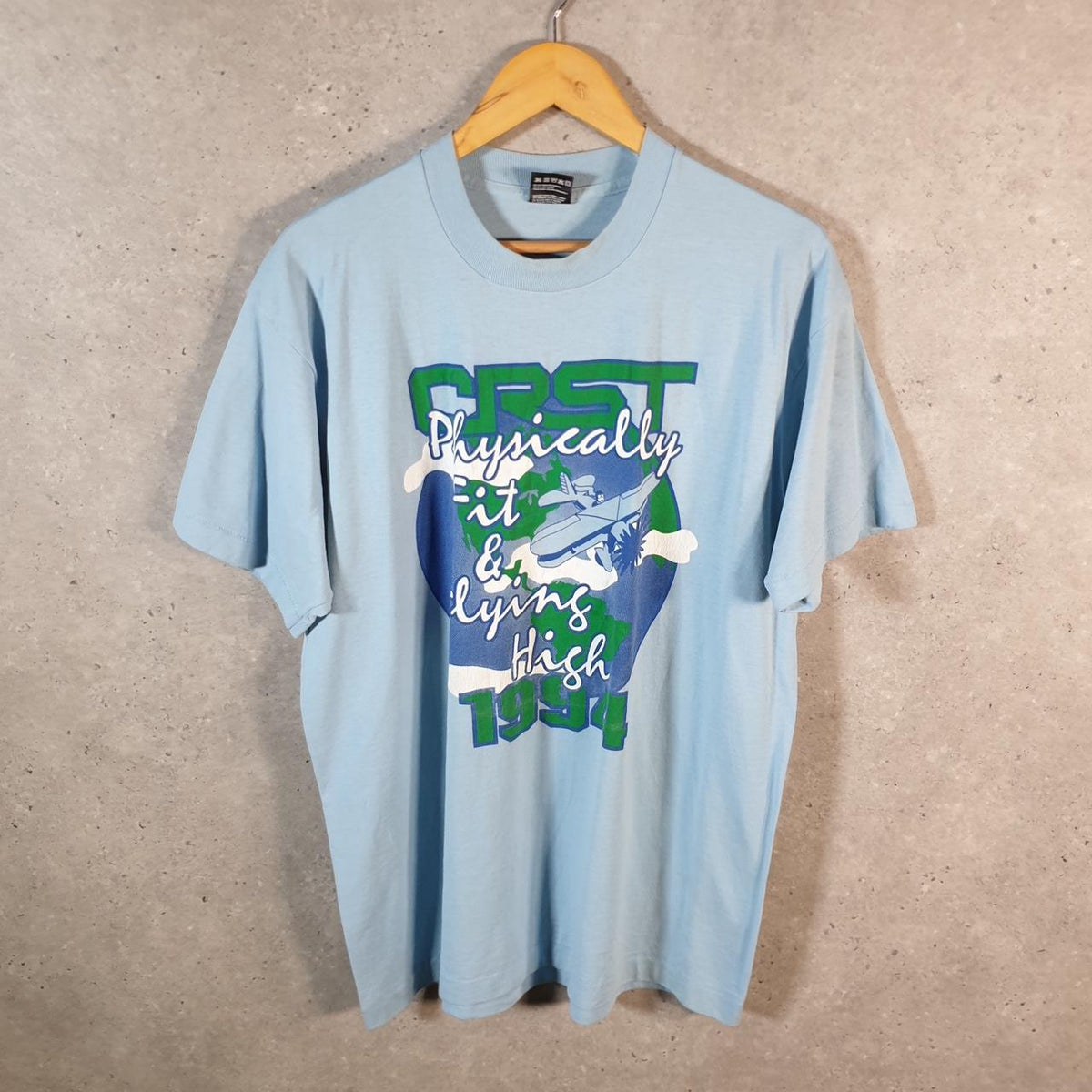 Vintage Fruit of the Loom CRST Flying High 1994 USA Single Stitch T Shirt Men’s XL Blue C8384