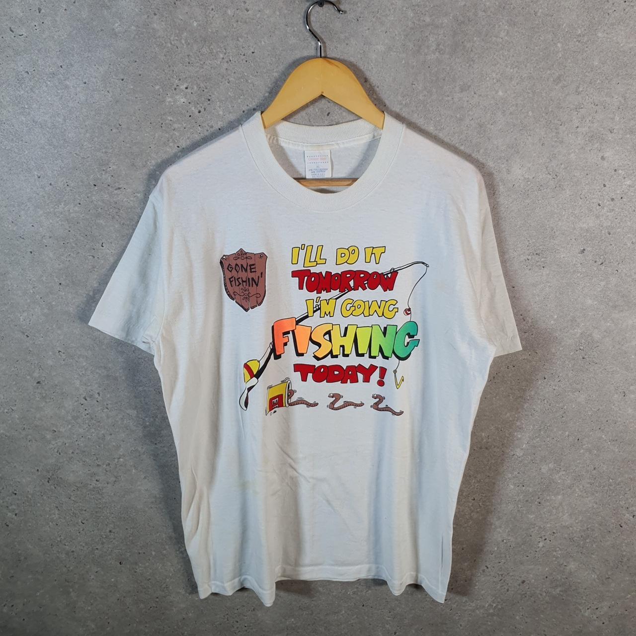 Vintage Centre Star Fishing USA Single Stitch T Shirt Men’s XL White