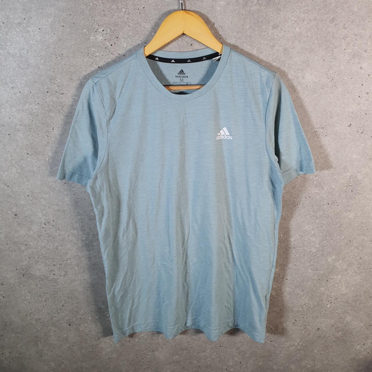 Vintage Adidas PrimeGreen T Shirt Men’s Medium Blue Three Stripes Logo Athletic