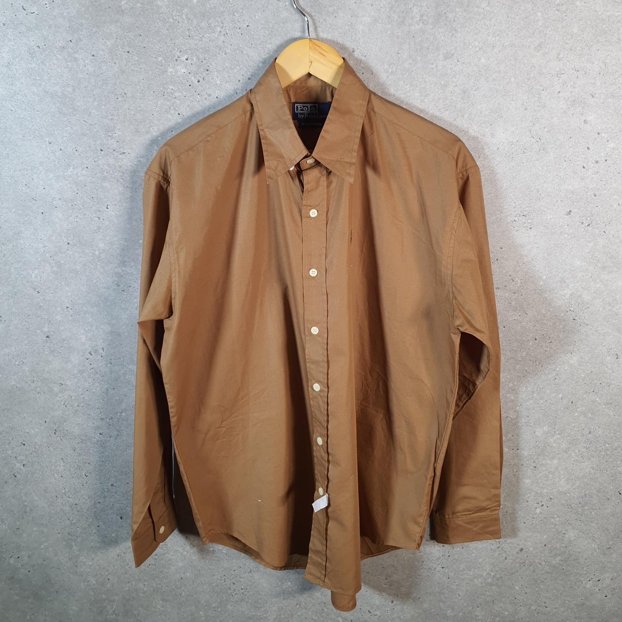 Vintage Ralph Lauren Button Down Shirt Womens Brown XL Classic Fit Cotton Pocket Big Fish Vintage