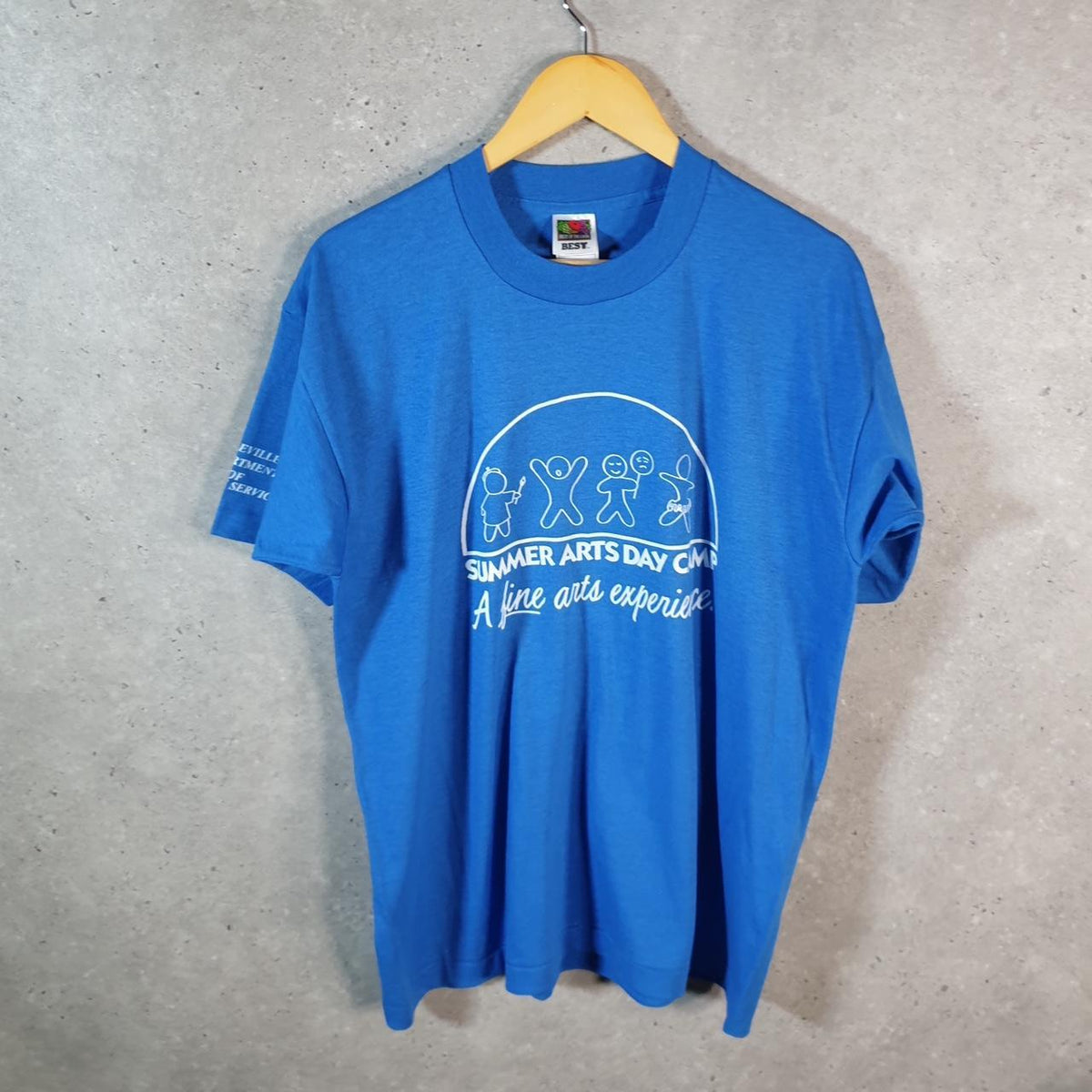 Vintage Fruit of the Loom Summer Arts day Camp 90s USA Single Stitch T Shirt Men’s Large Blue C8752
