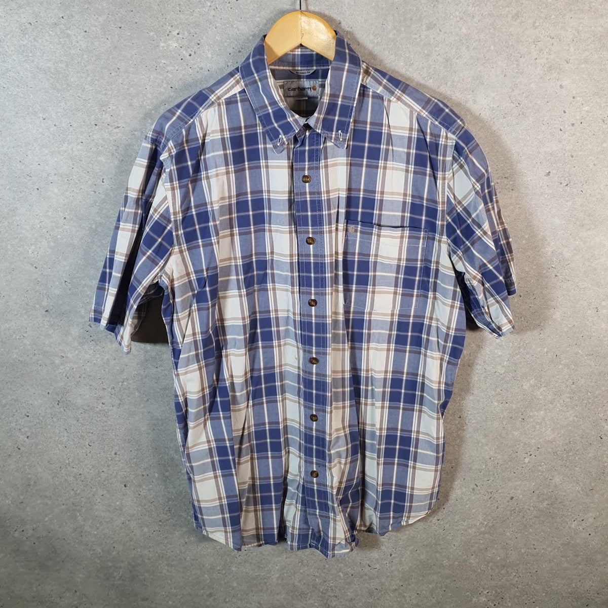 Vintage Carhartt Shirt Button Down Mens Large Blue Checkered Chore Utility Relaxed - Big Fish Vintage