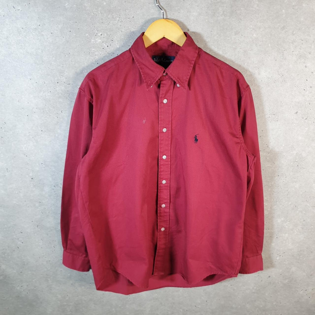 Vintage Ralph Lauren Button Down Shirt Men’s Medium Burgundy Classic Fit Pony Cotton