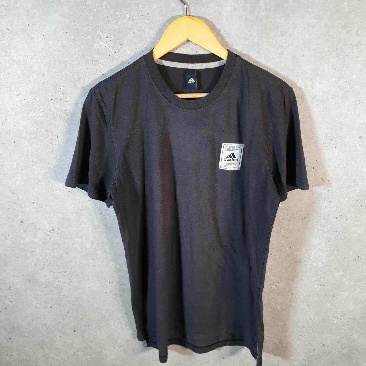 Vintage Adidas Badges T Shirt Men’s Medium Black Three Stripes Logo Athletic